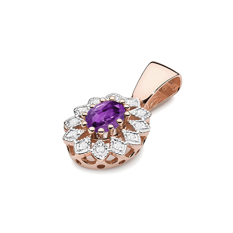 Pandantiv Aur 14K cu Ametist 0.40 ct si Diamante Naturale 0.10 ct, imaginea 4 din 6