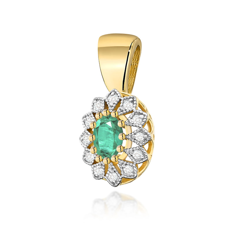 Pandantiv Aur 14K cu Smarald 0.40 ct si Diamante Naturale 0.10 ct — Aur galben