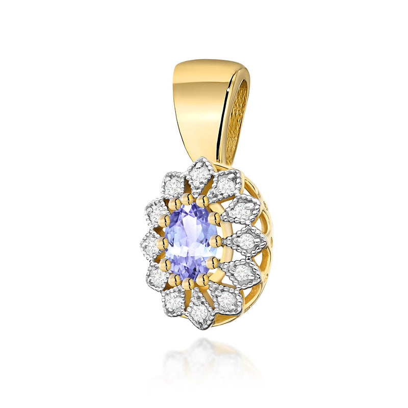 Pandantiv Aur 14K cu Tanzanit 0.40 ct si Diamante Naturale 0.10 ct — Aur galben