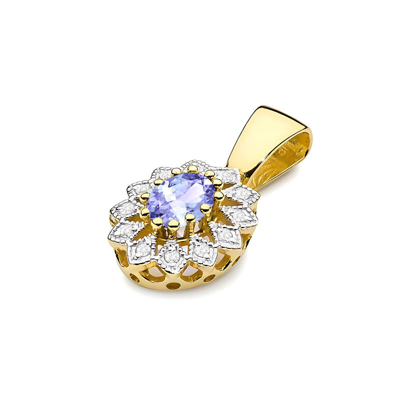 Pandantiv Aur 14K cu Tanzanit 0.40 ct si Diamante Naturale 0.10 ct, imaginea 2 din 6