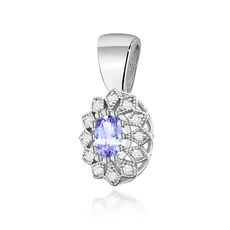 Pandantiv Aur 14K cu Tanzanit 0.40 ct si Diamante Naturale 0.10 ct, imaginea 5 din 6