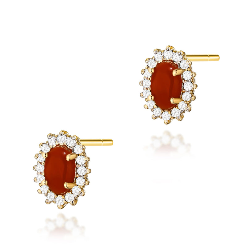 Cercei Aur 14K cu Coral 0.20 ct si Diamante Naturale 0.16 ct — Aur galben