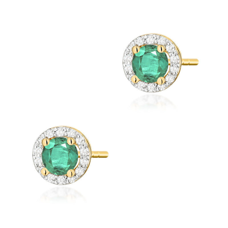 Cercei Aur 14K cu Smarald 0.50 ct si Diamante Naturale 0.24 ct — Aur galben