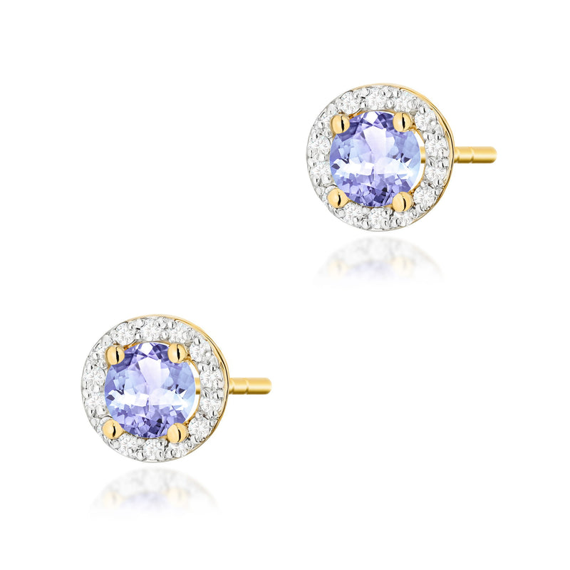 Cercei Aur 14K cu Tanzanit 0.50 ct si Diamante Naturale 0.24 ct — Aur galben