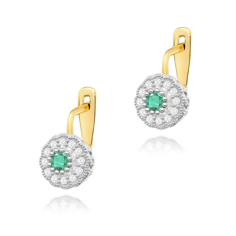 Cercei Aur 14K cu Smarald 0.30 ct si Diamante Naturale 0.21 ct — Aur galben