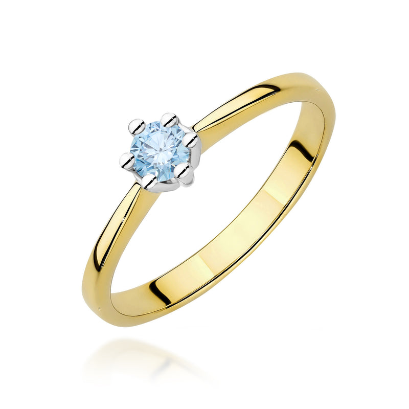 Inel Aur 9K cu Diamant Albastru de Laborator 0.15 ct — Aur galben
