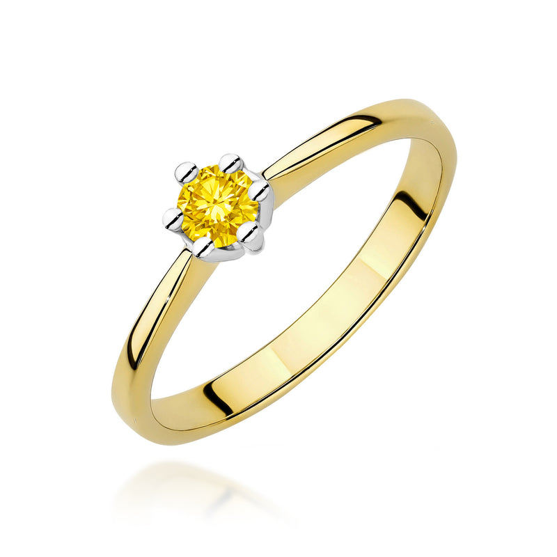 Inel Aur 9K cu Diamant Galben de Laborator 0.15 ct — Aur galben