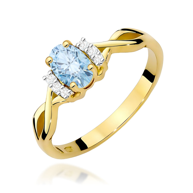 Inel Aur 14K cu Diamante Albastre de Laborator 0.55 ct — Aur galben