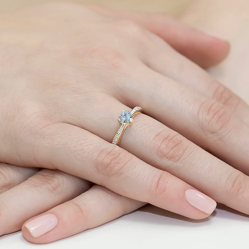 Inel Aur 14K cu Diamante Albastre de Laborator 0.53 ct, imaginea 4 din 12