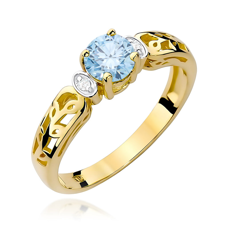 Inel Aur 9K cu Diamante Albastre de Laborator 0.52 ct — Aur galben