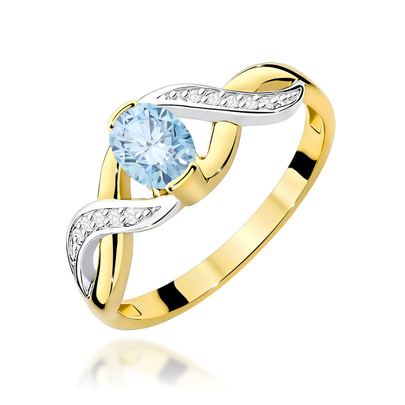 Inel Aur 9K cu Diamante Albastre de Laborator 0.55 ct — Aur galben