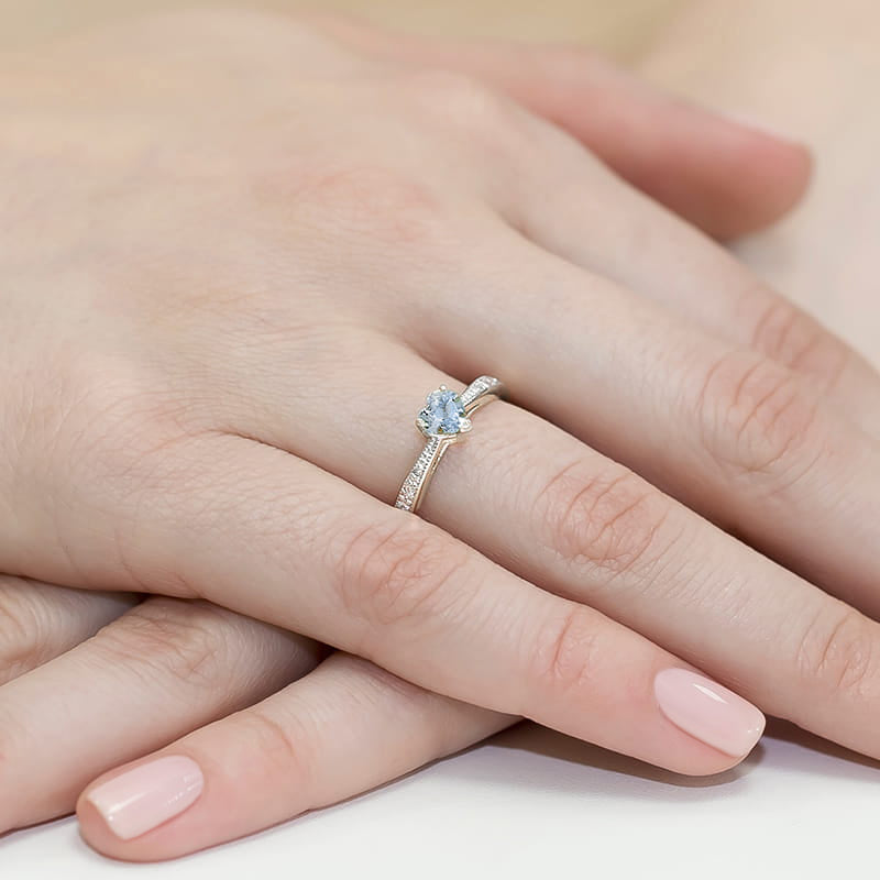 Inel Aur 9K cu Diamante Albastre de Laborator 0.53 ct, imaginea 8 din 8