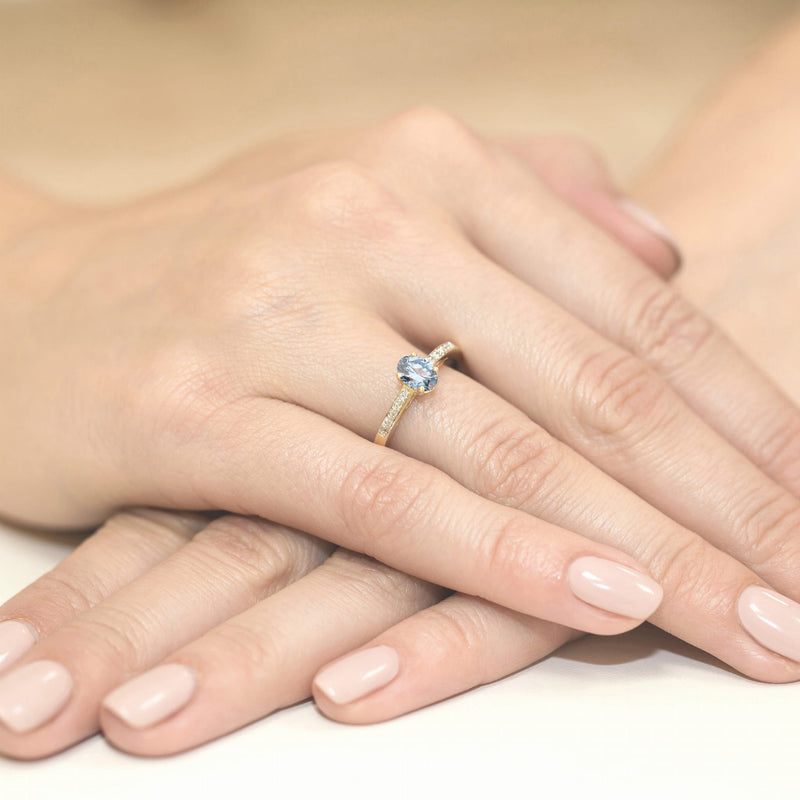 Inel Aur 14K cu Diamante Albastre de Laborator 0.55 ct, imaginea 3 din 9