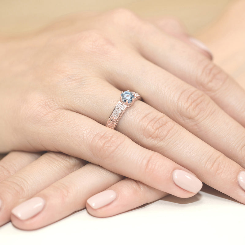 Inel Aur 14K cu Diamante Albastre de Laborator 0.58 ct, imaginea 8 din 12