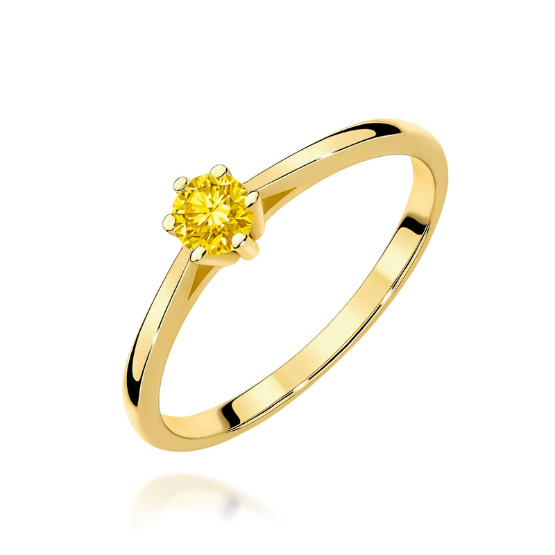 Inel Aur 14K cu Diamant Galben de Laborator 0.15 ct — Aur galben