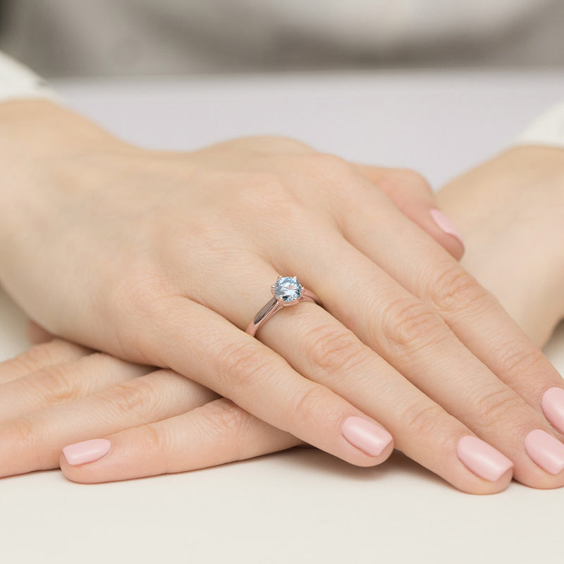 Inel Aur 14K cu Diamant Albastru de Laborator 1.00 ct, imaginea 8 din 12