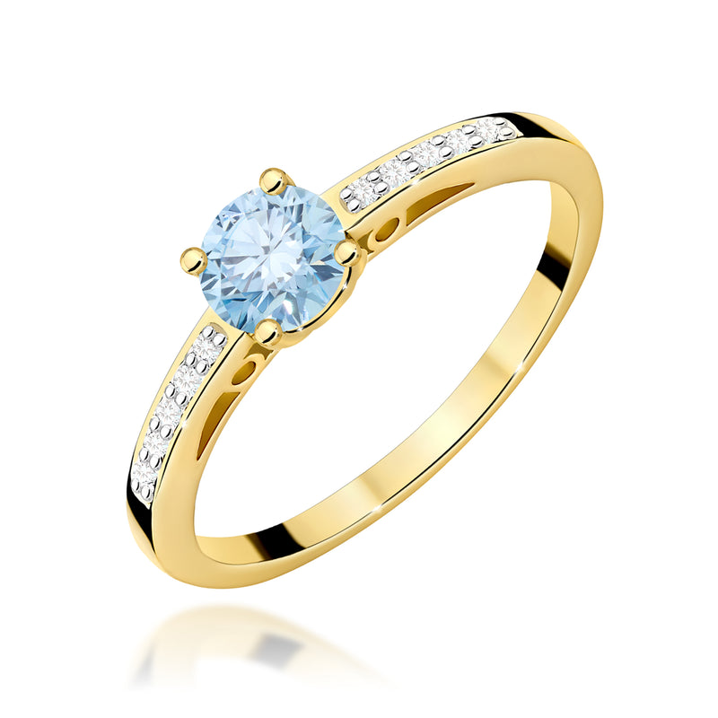 Inel Aur 9K cu Diamante Albastre de Laborator 0.55 ct — Aur galben