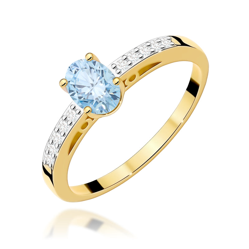 Inel Aur 9K cu Diamante Albastre de Laborator 0.55 ct — Aur galben