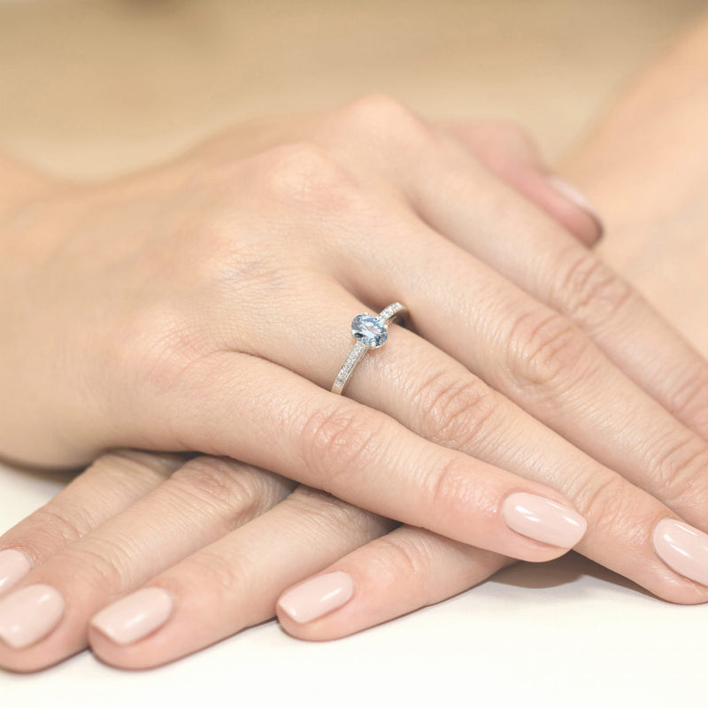 Inel Aur 9K cu Diamante Albastre de Laborator 0.55 ct, imaginea 6 din 6