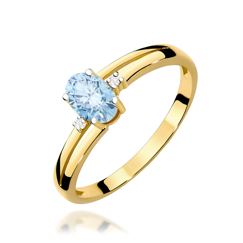 Inel Aur 9K cu Diamante Albastre de Laborator 0.53 ct — Aur galben