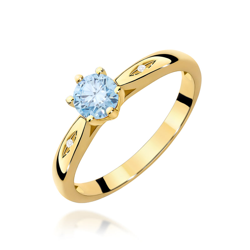Inel Aur 9K cu Diamante Albastre de Laborator 0.51 ct — Aur galben
