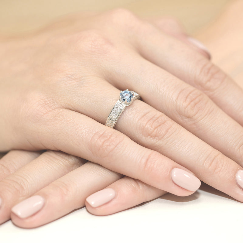 Inel Aur 9K cu Diamante Albastre de Laborator 0.58 ct, imaginea 8 din 8