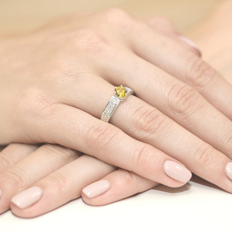 Inel Aur 9K cu Diamante Galbene de Laborator 0.58 ct, imaginea 8 din 8