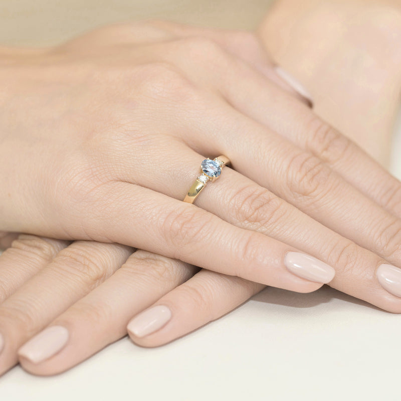 Inel Aur 9K cu Diamante Albastre de Laborator 0.58 ct, imaginea 4 din 8