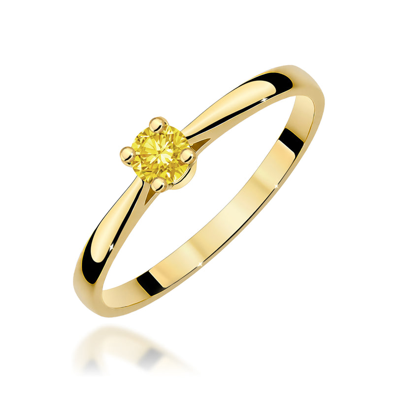 Inel Aur 9K cu Diamant Galben de Laborator 0.15 ct — Aur galben