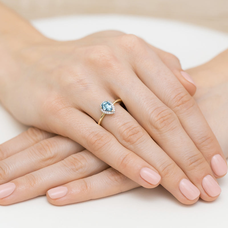 Inel Aur 9K cu Diamante Albastre de Laborator 0.60 ct, imaginea 4 din 8