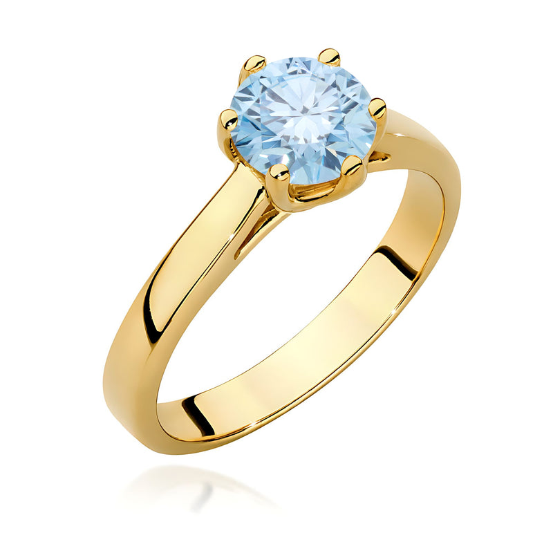 Inel Aur 9K cu Diamant Albastru de Laborator 1.00 ct — Aur galben