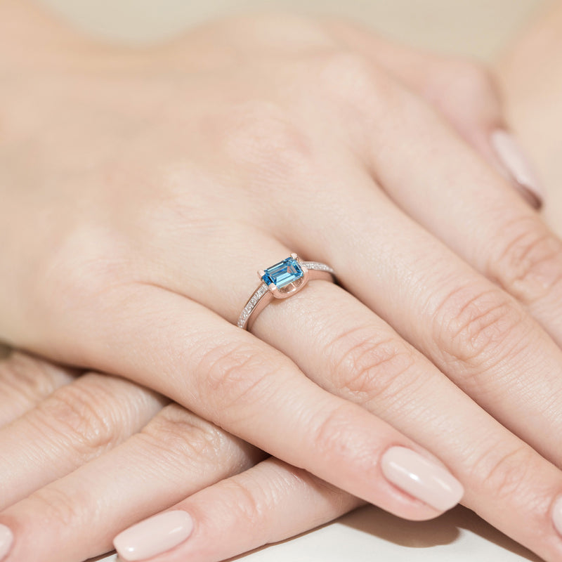 Inel Aur 14K cu Diamante Albastre de Laborator 0.53 ct, imaginea 8 din 12