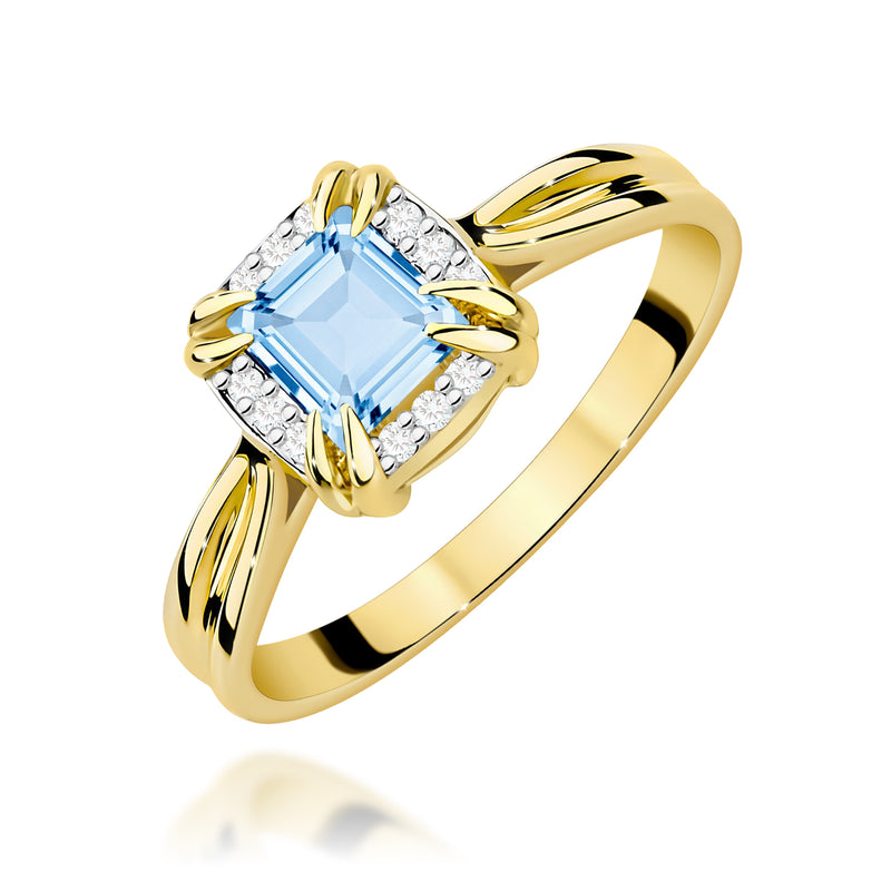 Inel Aur 14K cu Diamante Albastre de Laborator 0.56 ct — Aur galben