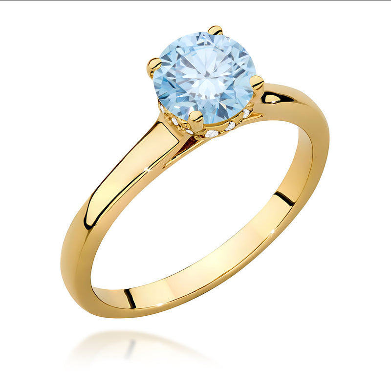 Inel Aur 14K cu Diamante Albastre de Laborator 1.07 ct — Aur galben
