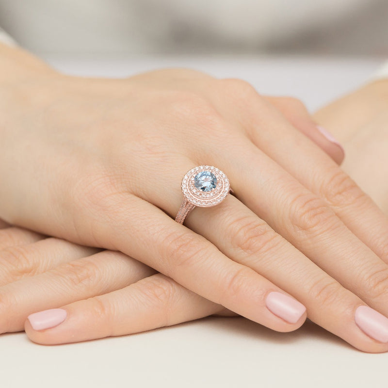 Inel Aur 14K cu Diamante Albastre de Laborator 1.63 ct, imaginea 8 din 12