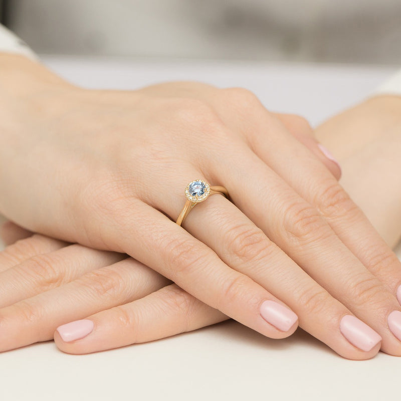 Inel Aur 14K cu Diamante Albastre de Laborator 0.62 ct, imaginea 4 din 12