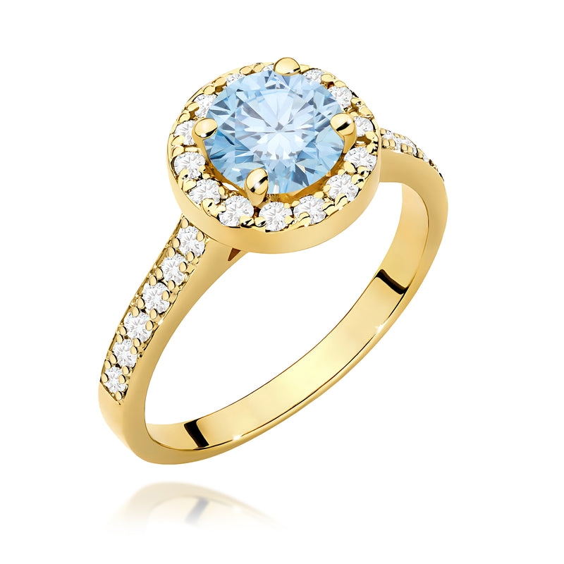 Inel Aur 14K cu Diamante Albastre de Laborator 1.38 ct — Aur galben