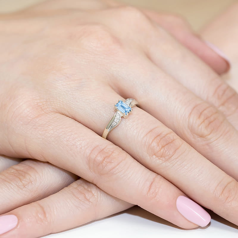 Inel Aur 9K cu Diamante Albastre de Laborator 0.53 ct, imaginea 8 din 8