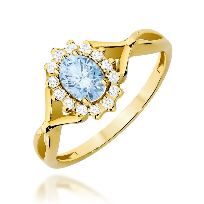 Inel Aur 9K cu Diamante Albastre de Laborator 0.62 ct — Aur galben