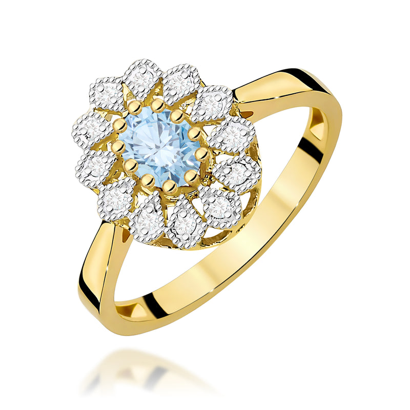 Inel Aur 9K cu Diamante Albastre de Laborator 0.60 ct — Aur galben