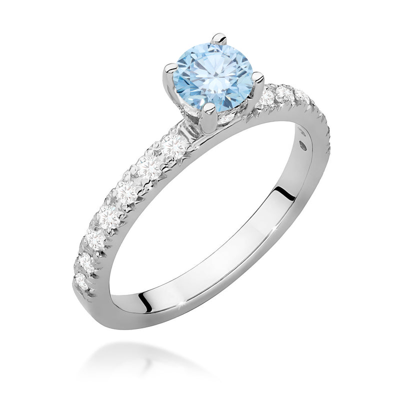 Inel Aur 9K cu Diamante Albastre de Laborator 0.74 ct, imaginea 5 din 8