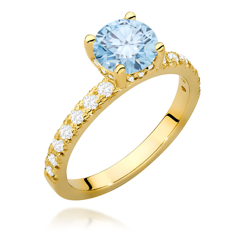 Inel Aur 9K cu Diamante Albastre de Laborator 1.26 ct — Aur galben