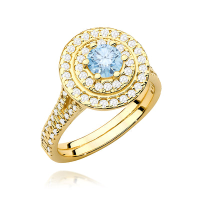 Inel Aur 9K cu Diamante Albastre de Laborator 1.11 ct