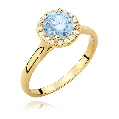 Inel Aur 9K cu Diamante Albastre de Laborator 1.14 ct