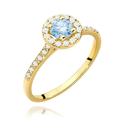 Inel Aur 9K cu Diamante Albastre de Laborator 0.74 ct
