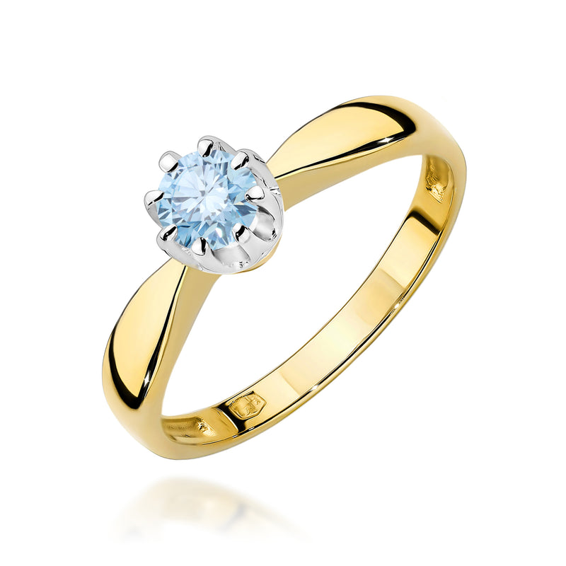 Inel Aur 9K cu Diamant Albastru de Laborator 0.30 ct — Aur galben