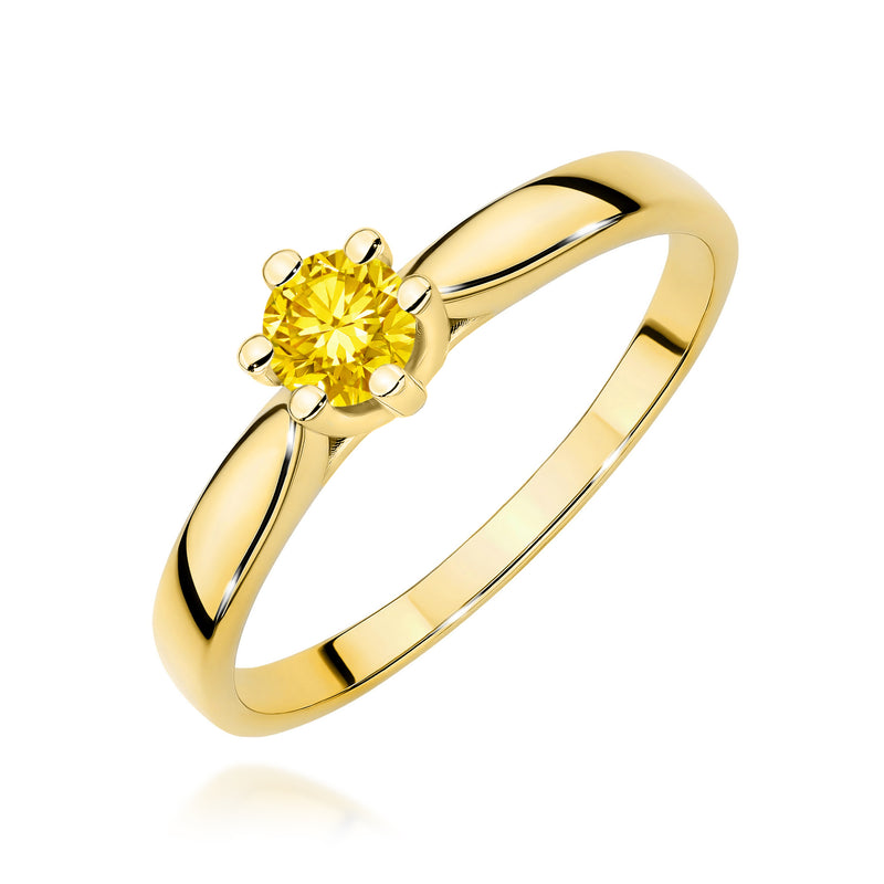 Inel Aur 9K cu Diamant Galben de Laborator 0.30 ct — Aur galben