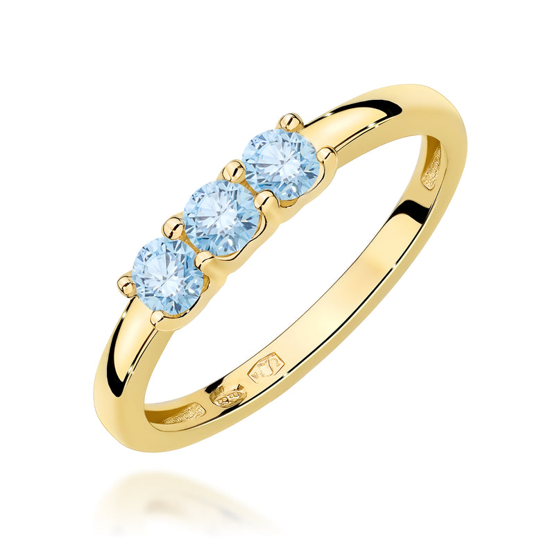 Inel Aur 9K cu Diamante Albastre de Laborator 0.30 ct — Aur galben