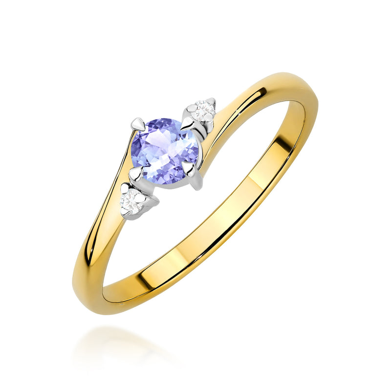 Inel Aur 9K cu Tanzanit 0.35 ct si Diamante Naturale 0.03 ct — Aur galben