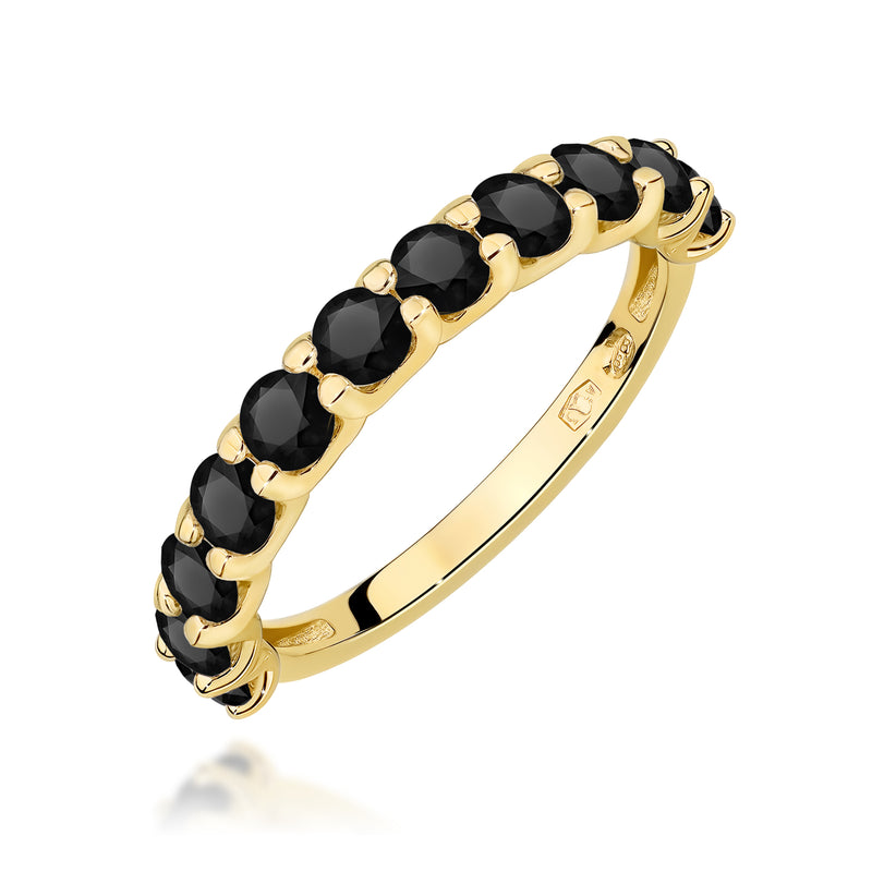 Inel Aur 9K cu Diamante Naturale Negre 1.32 ct — Aur galben